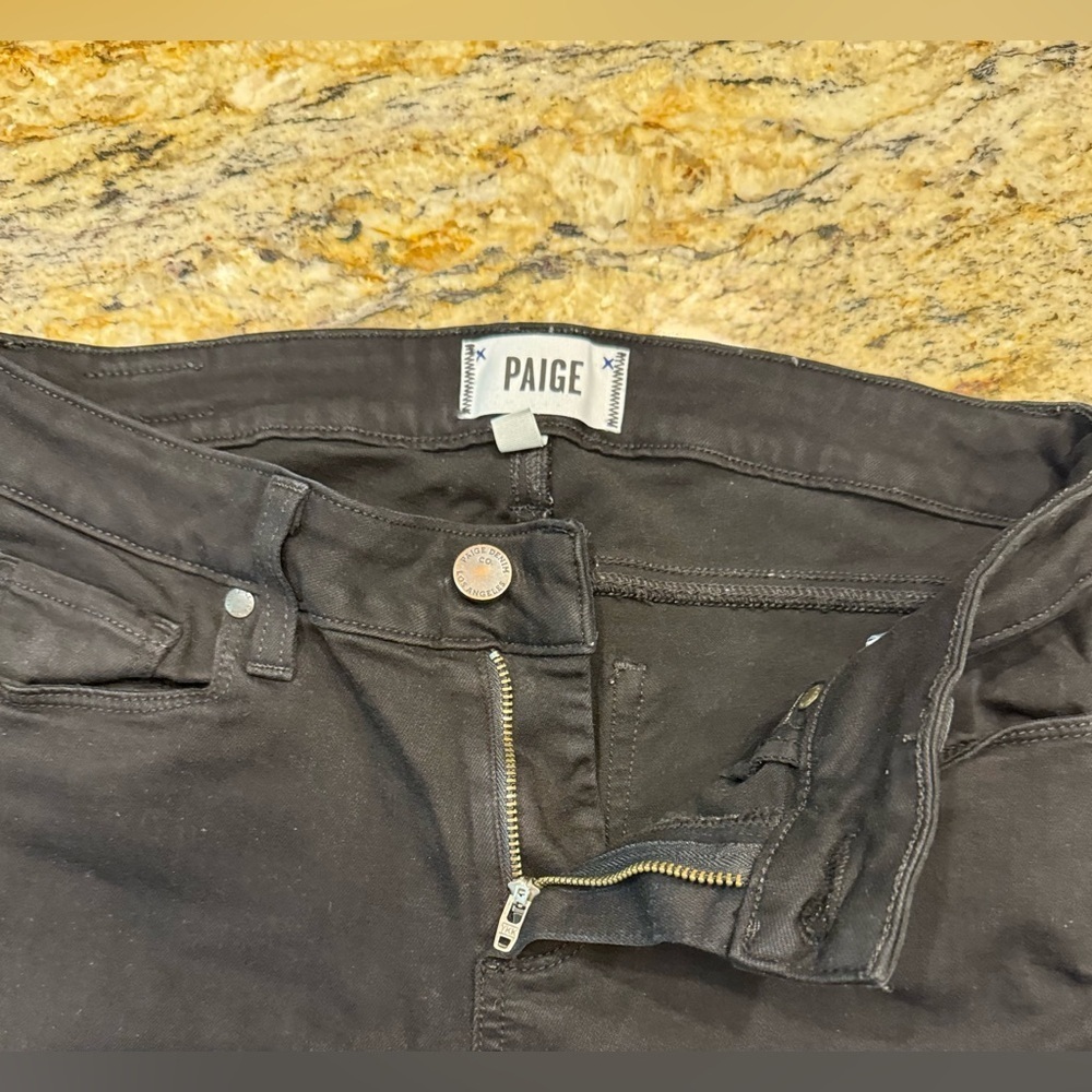 Paige Verdugo Distressed Crop Jeans Womens Size 29 Black Denim Pockets Fray Hem - Picture 9 of 14